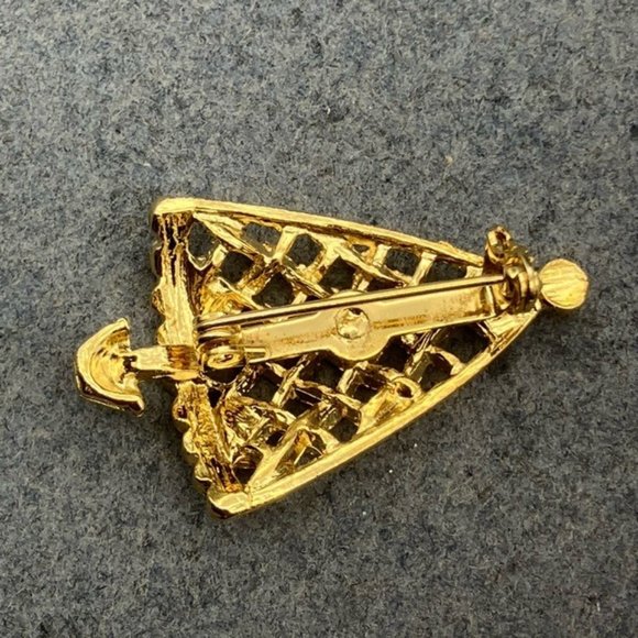 Christmas Pin Brooch Tree Gold Amber Rhinestone Woven Open Weave Vintage Retro - Picture 4 of 7